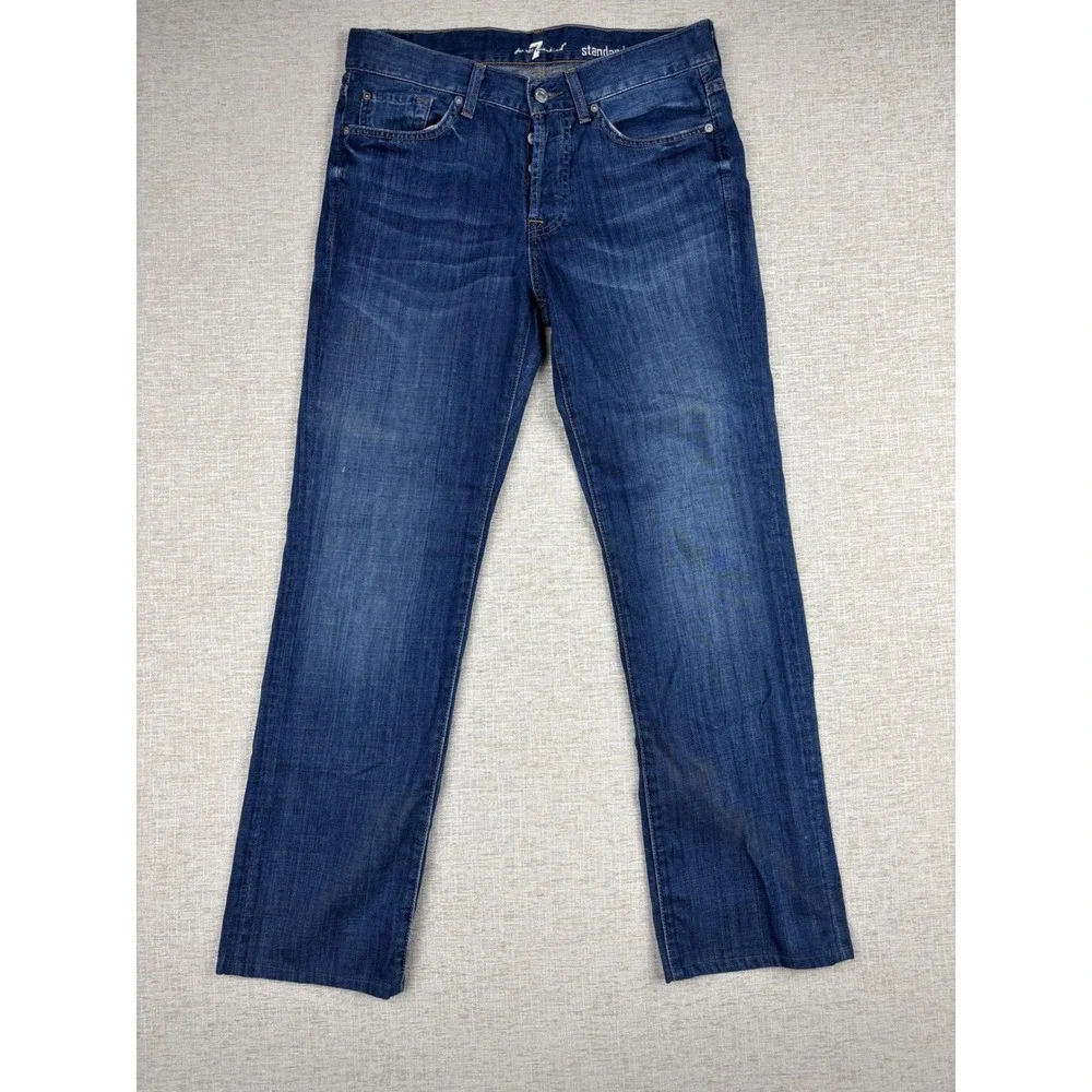 7 For All Mankind Mens 31x31 Standard Straight Leg Blue Cotton Button Fly Jeans